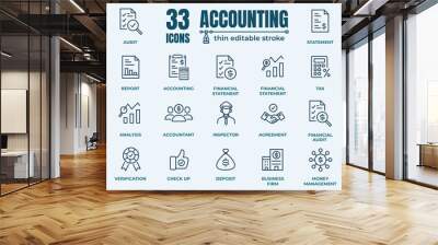 Accounting icon set. Containing financial statement, audit, financial report, invoice. Pixel perfect 64x64. Editable Strokes  Wall mural