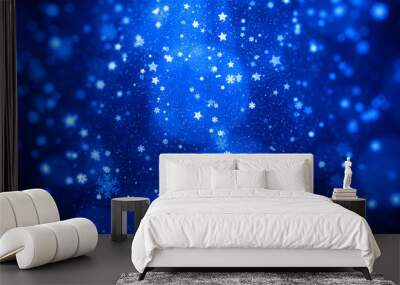 Blue christmas background with snowflakes, stars and particles. Wall mural