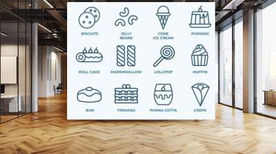 Dessert and sweet shop elements - minimal thin line web icon set. Outline editable icons collection. Simple vector illustration. Wall mural