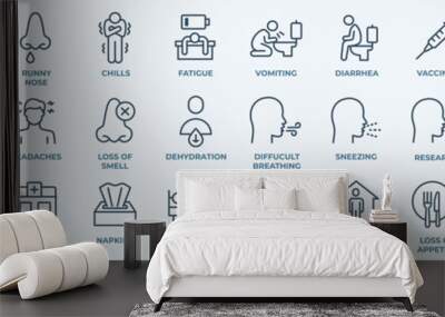 Disease, sickness and flu elements - minimal thin line web icon set. Outline editable icons collection. Simple vector illustration. Wall mural