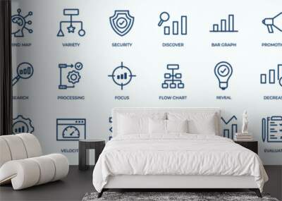 Editable line of big data analysis, statistics, analytics - minimal thin line web icon set. Outline icons collection. Simple vector illustration Wall mural