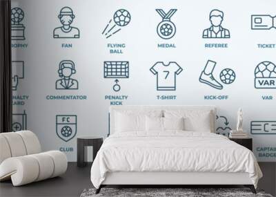 Football and soccer line icons collection. Vector icon style Wall mural