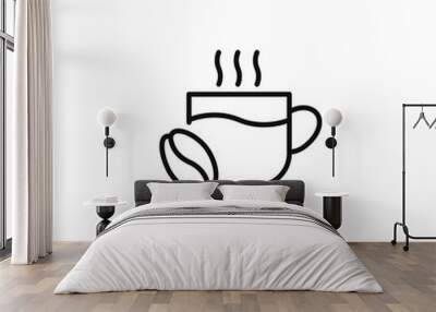 Line icon of tea or coffee cup. Linear coffee and tea sign Wall mural