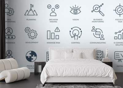 Management web icons in line style. Media, teamwork, business, planning, strategy, marketing. Vector illustration. Wall mural