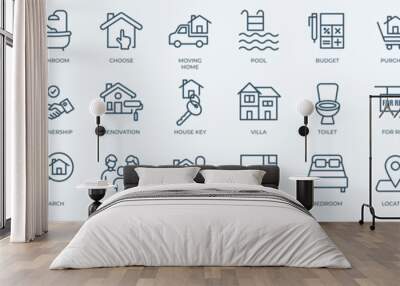 real estate minimal thin editable line web icon set. included the icons as rent, property, mortgage, Wall mural