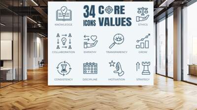 Simple Set of Core Values, Goals and Target Related Vector Line Icons. Contains thin Icons as Achievement, Aim, Motivation and more. Editable Stroke. 48x48 Pixel Perfect Wall mural