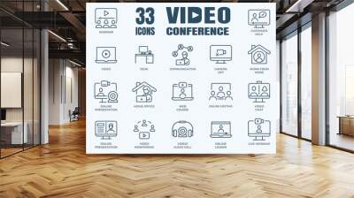 video conference and group call icon set with editable stroke and white background. thin line style  Wall mural