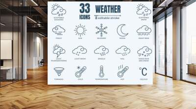 Weather icon set with editable stroke and white background. Thin line style. Wall mural