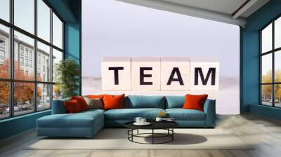 wooden cubes building the word Team, white background Wall mural