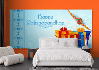 Elegant Rakhi for Brother and Sister bonding in Raksha Bandhan festival from India in vector greeting background Wall mural