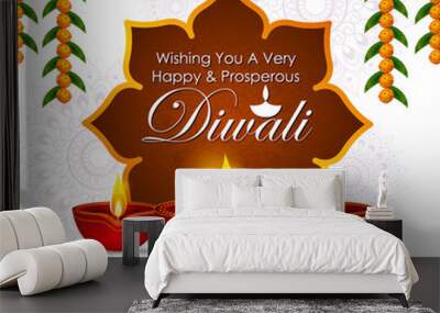 Happy Diwali decorated diya lamp on light festival of India greeting background in vector Wall mural