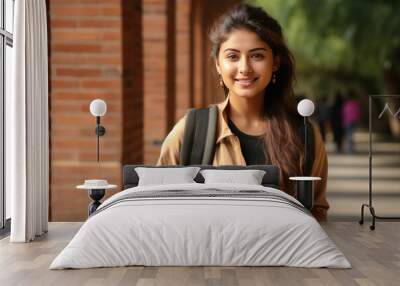 Indian female college student or university girl student with books and bag Wall mural