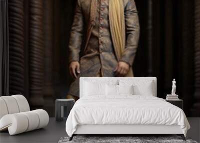 Indian man male fashion model in traditional wear or kurta pyjama cloths, sherwani, posing for photo Wall mural