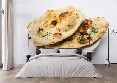 naan, nan bread served in a plate, isolated Wall mural