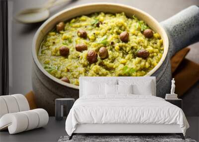 Palak khichdi is a one pot nutritious meal of mung lentils and rice with spinach, Indian food Wall mural