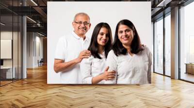 Senior Indian couple with young adult girl standing isolated over white background. selective focus Wall mural