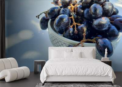  Close up, Purple grapes in bowl with stem isolated on white background 05 Wall mural