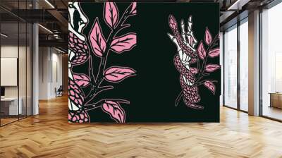 Illustration of pink snake wrapped around arm bone and tree branch Wall mural