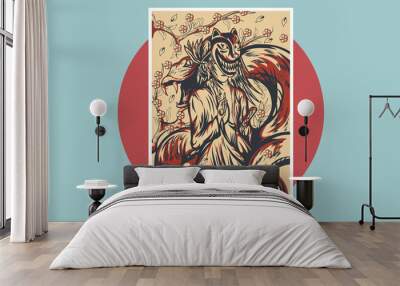 Japanese samurai theme poster design template Wall mural