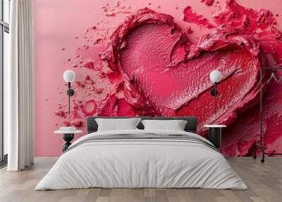 Lipstick smudge heart shape on red background Wall mural