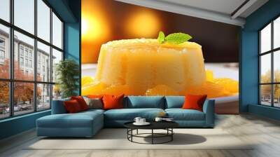 a delightful image of a homemade asian sweet food a steamed orange cake with ample copy space Wall mural