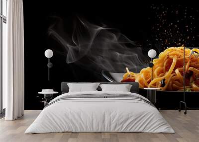 A fast cooking noodle in a copy space image set against a black background Wall mural