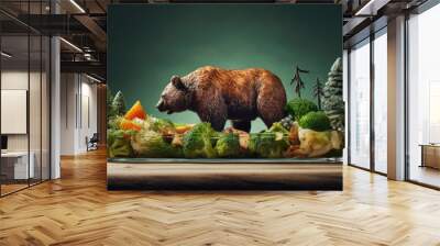 A ready to eat meal with a visually appealing design concept featuring meat and a bear theme Implying a creative idea for food presentation copy space image Wall mural