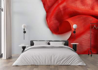 A red cotton fabric woven against a white backdrop arranged with room for a copy space image Wall mural