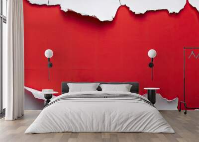 A white paper with torn edges exposing a red background and a central copy space image. Wall mural