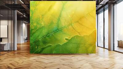 Abstract background with green and yellow leaf veins texture ideal for a copy space image Wall mural