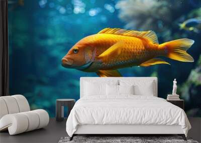 An elegant female Sea goldie gracefully swims in the tank leaving ample copy space for an image Wall mural