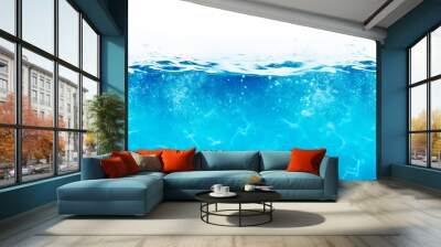 Blue ocean bubbles close up underwater view Wall mural