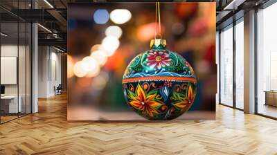 Christmas ornament with a Mexican theme displayed in a market setting, showing a colorful and festive design surrounded by a vibrant atmosphere with copy space image. Wall mural