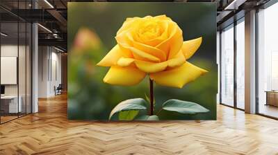 Copy space image of a yellow rose blooming in the serene garden Wall mural