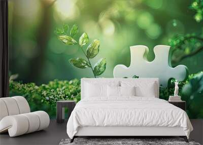 Effort never dies symbol displayed on white puzzle piece with beautiful green backdrop conveying the business concept with a copy space image Wall mural