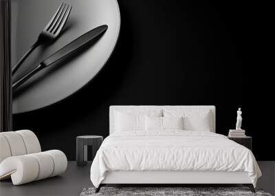 The black and white plate with a fork on it perfect for adding copy space to your images Wall mural