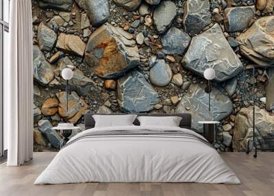 Top view showing natural ground texture with stones, including a copy space image. Wall mural