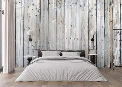 Wooden shed wall providing a background with white planks suitable for a copy space image Wall mural