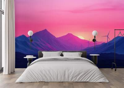 Sustainable Energy Landscape with Wind Turbines at Sunset - Environment Social Governance (ESG) Concept Wall mural