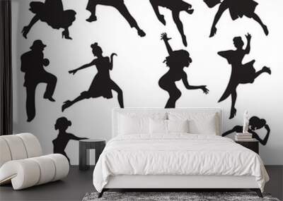 Simple and flat dancers silhouette icons set, black vector illustrations isolated on white background Wall mural