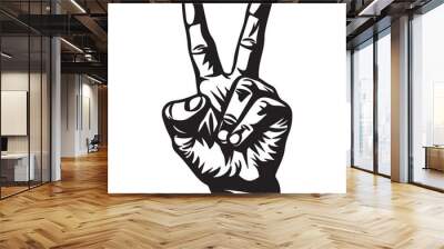 Simple hand peace sign icon logo, vector illustration on white background Wall mural