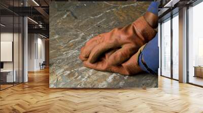 worker hands in protective gloves Wall mural