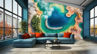 beautiful blue lake from above, idyllic, lake landscape Wall mural