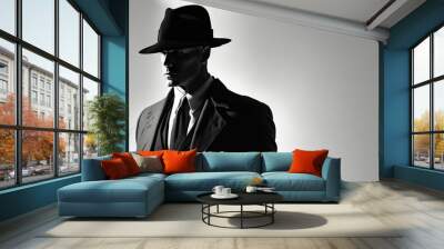 serious man with hat in dark suit with white shirt and career tie created with Generative AI technology Wall mural