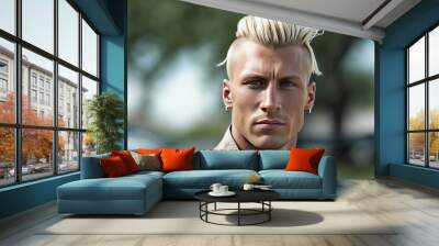 young man with blond hair and earrings Wall mural