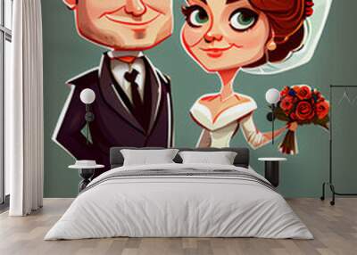 Happy newlywed couple. AI generated Wall mural