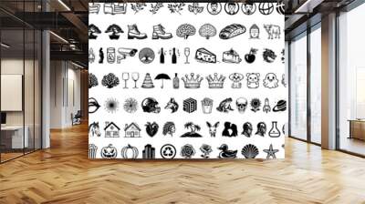 200 outline and solid icons set. Business, finance, nature, family, sport, music, interface, party and more icons on white background. Vector isolated elements. Wall mural