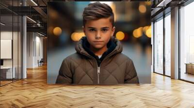 Portrait of a handsome young man in a city at night. Wall mural