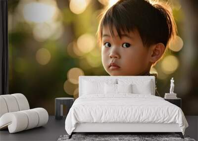 Portrait of asian little girl with beautiful bokeh background Wall mural