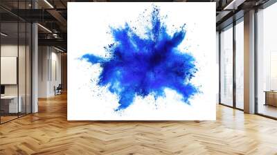 bright blue holi paint color powder festival explosion burst isolated  white background. industrial print concept background Wall mural